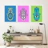 Kit 3 Quadros Esotéricos Olhos Gregos Hamsa 33x24cm - com Vidro:moldura Preta - 2