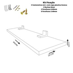 Prateleira Simples Branca 90x20 Cm com Suporte em Mdf - 2