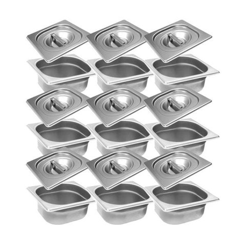 Conj 16 Cuba Gastronômica Inox GN 1/6x65 mm 1,0 L sem alça COM TAMPA INOX