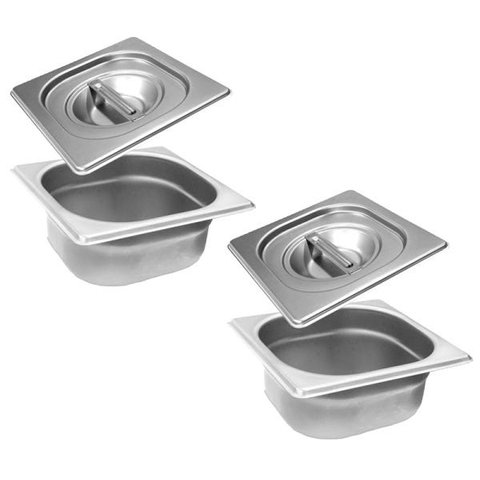 Conj 2 Cuba Gastronômica Inox GN 1/6x65 mm 1,0 L sem alça COM TAMPA