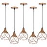 5 Pendentes Aramado Esfera Balonê Cobre Rose Gold Lustre Luminária Teto Regulável Sala Cozinha Agp I - 1