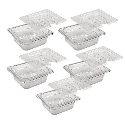 Conj 5 Cuba Gastronômica Policarbonato GN 1/6X65 mm 1,0L com Tampa com Abertura