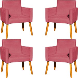 Kit 4 Poltrona para Sala Recepção Consultório Cadeira Nina Suede Cores Pés Palito