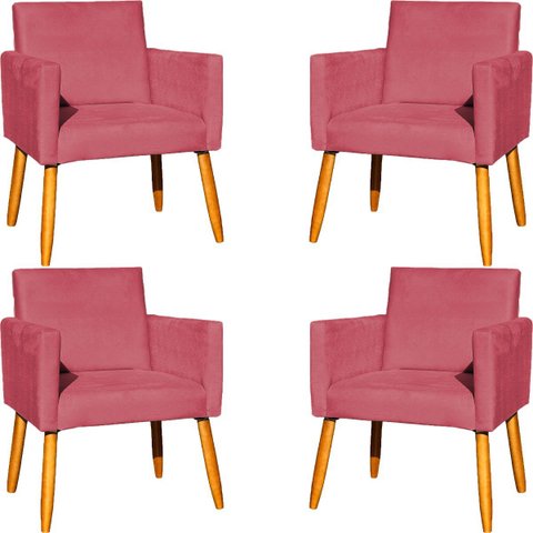 Kit 4 Poltrona para Sala Recepção Consultório Cadeira Nina Suede Cores Pés Palito