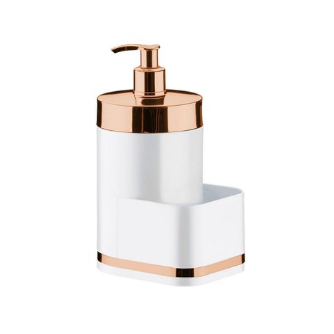 Dispenser Porta Detergente para Pia Eleganza Branco em Aço Carbono Rose Gold