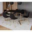 Ver imagem 1 de Mesa Jantar Industrial Retangular 137X90Cm Preta Base V Com 6 Cadeiras Pretas Base Dour Cor: Preto