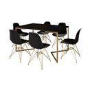Ver imagem 4 de Mesa Jantar Industrial Retangular 137X90Cm Preta Base V Com 6 Cadeiras Pretas Base Dour Cor: Preto
