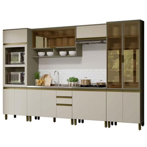 Cozinha Completa 6 Peças Connect Duna-Cristal com Torre Quente e Cristaleira - Móveis Henn Duna-