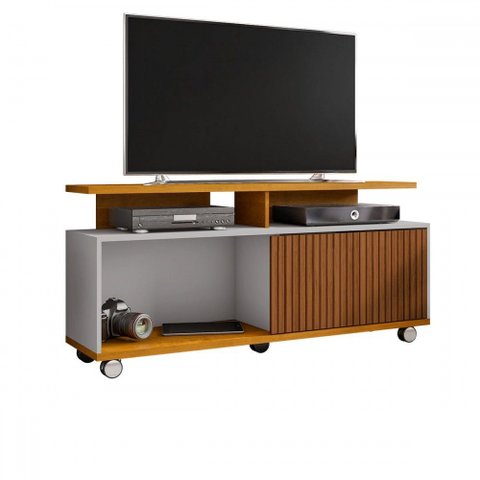 Rack para Tv até 52 Polegadas 1 Porta Topázio Ripado 3d Naturalle/off White - Móveis Bechara