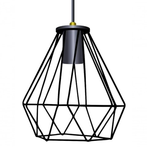 Lustre Luminária Diamante Moderno Pendente 3d Preto Preto