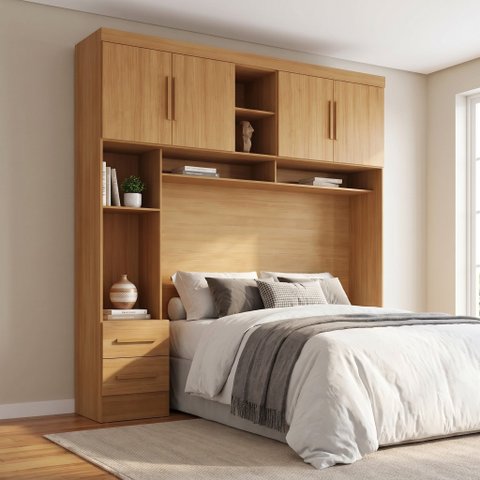 Ponte Aérea Modular Casal com 2 Gavetas e Nichos 100% MDF Smart Cinamomo