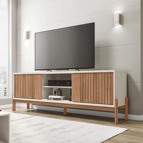 Rack Tv 72 Pol 181cm Bancada Ripado para Sala Kellem Freijó/off White C01 - D’Rossi
