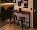 Ver imagem 1 de Mesa Jantar Aparador Bancada Alta Industrial 170x80cm Tampo Mogno Pés Preto