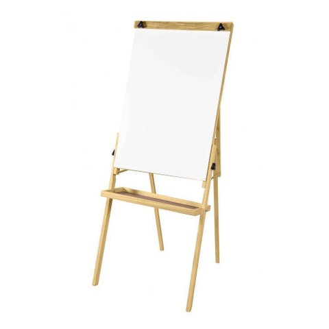 Lousa Quadro Branco Flip Chart Tela 100x65 cm Altura 180m Moldura Madeira com Porta Bloco de Folhas