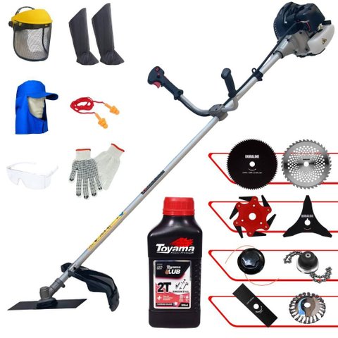 Roçadeira Anmax Cg430b À Gasolina 43cc 1,7hp + 6 Facas + Escova + Epi + Óleo Toyama 2t