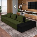 Ver imagem 1 de Sofá Ilha com Encosto e Almofadas Móveis Olimpo 335cm Modulado Linho/pu Verde/preto G45 - Gran Belo