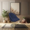 Ver imagem 2 de Kit 06 Cadeiras Poltrona de Jantar Bela Suede Azul Marinho Base Metálica Industrial Dourado - Pallaz