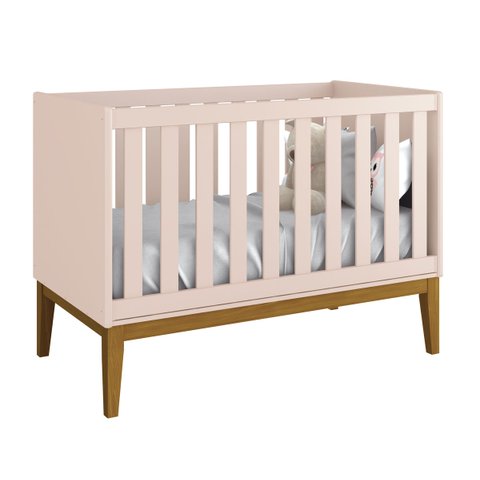 Berço Americano Classic New Rosa Fosco com Madeira - Reller