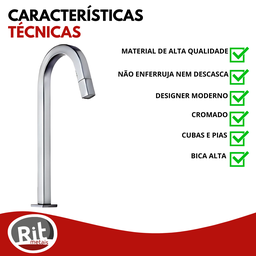 Torneira Banheiro Cuba Bica Alta Tube Cromado Lavatório:cromado - 7