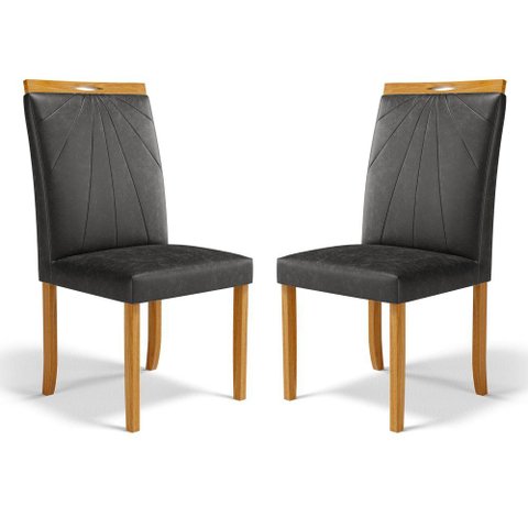 Kit com 2 Cadeiras Maiara Madeira Maciça Estofadas para Mesa de Jantar Courino Preto 503