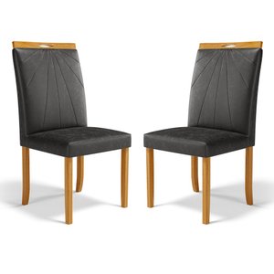 Kit com 2 Cadeiras Maiara Madeira Maciça Estofadas para Mesa de Jantar Courino Preto 503