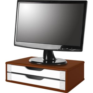 Suporte para Monitor Gaveteiro de Mesa 2 Gavetas Madeira Tabaco com Branco