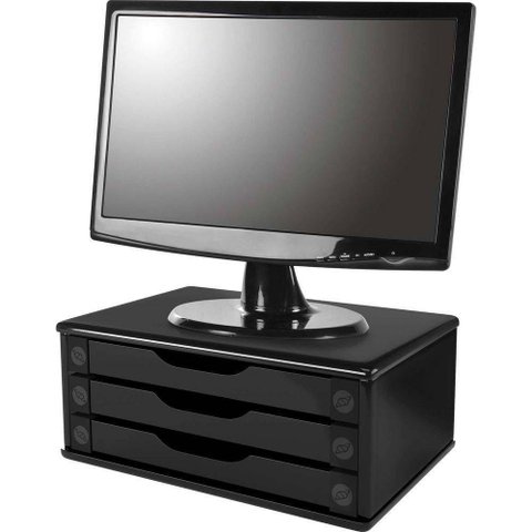 Suporte para Monitor 3 Gavetas 38x25x11 Mdf Black Piano Souza