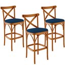 Ver imagem 1 de Kit 03 Banquetas Altas Cozinha Bancada Bar Sala Jantar Estofada Ávila L02 Suede Azul Marinho - Lyam