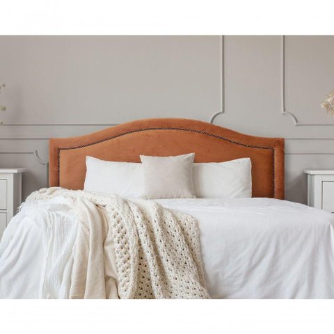 Cabeceira Casal Curva Luxo 140x60 Veludo Terracota - Tachas Fumê