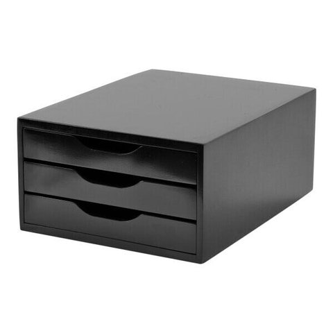 Caixa Arquivo Gaveteiro em MDF Black Piano com 3 Gavetas Black