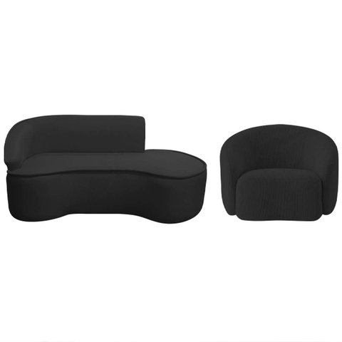 Kit Divã Recamier Orgânico Marrocos 180cm Lado Direito e 1 Poltronas Amore Bouclé