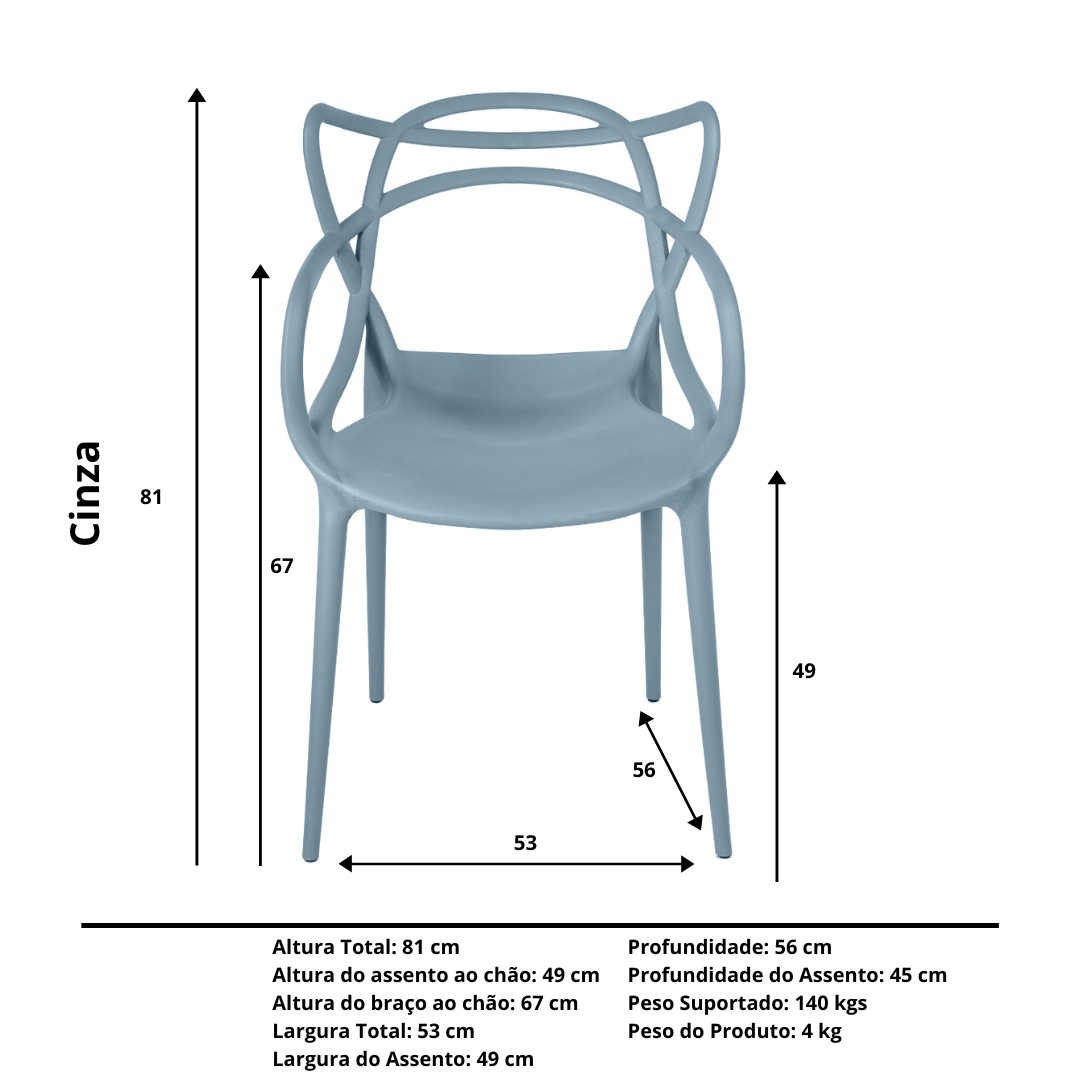 Cadeira Allegra Cinza - Kit com 6 - 4