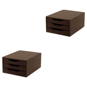 Conj. 2 Caixa Arquivo Gaveteiro em MDF Tabaco com 3 Gavetas Tabaco