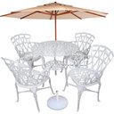 Ver imagem 7 de Conjunto com Mesa Ripada + 4 Cadeiras de Jardim e Piscina + Ombrelone com Base Bege