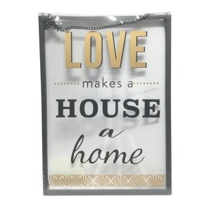 Placa de metal e vidro love house 20x28 cm