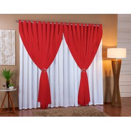 Cortina Voil Com Forro Microfibra Sala E Quarto 7,00x2,50 Branco/Vermelho - 1 Cortina Voil Com Forro Microfibra Sala E Quarto 7,00x2,50 Branco/Vermelho - 1