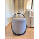 Ver imagem 2 de Puff Banqueta Decorativo com Base Preta e Tecido em Linho Cinza - Cinza/Preto
