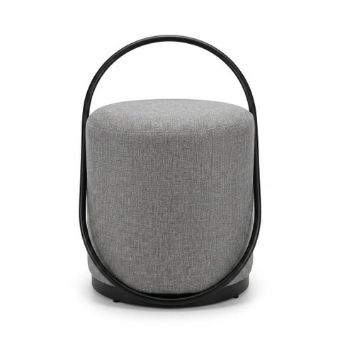 Puff Banqueta Decorativo com Base Preta e Tecido em Linho Cinza - Cinza/Preto