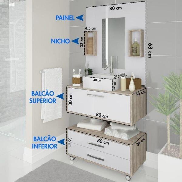 Conjunto Gabinete Banheiro Completo Cuba Painel Balcão + Garantia - 2