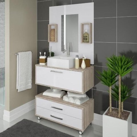 Conjunto Gabinete Banheiro Completo Cuba Painel Balcão + Garantia