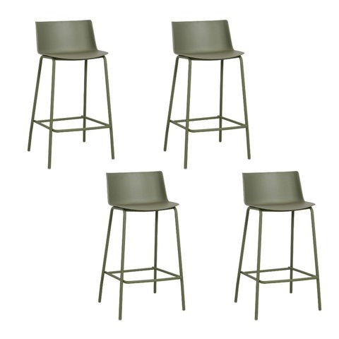 Kit com 4 Banquetas Ipanema Alta para Cozinha em Polipropileno e Base em Aço Pintado - Verde Aloe