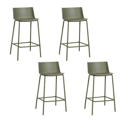 Kit com 4 Banquetas Ipanema Alta para Cozinha em Polipropileno e Base em Aço Pintado - Verde Aloe