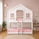 Ver imagem 2 de Beliche Infantil Montessori Casinha Dos Sonhos Madeira Maciça Branco/Rosa Megamobilia