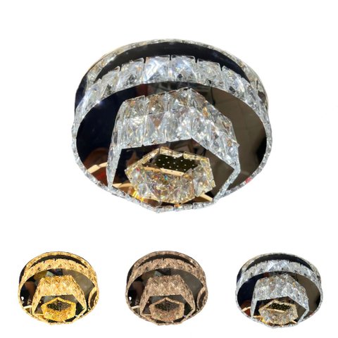 Lustre Plafon Cristal Sextavado Redondo Duplo Led 3 Cores Bivolt