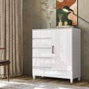 Ver imagem 5 de Guarda Roupa Casal Itália 3 Portas com Pés e Cômoda 1 Porta 4 Gavetas Fit Branco Brilho - Santos And