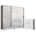Ver imagem 1 de Guarda Roupa Casal Itália 3 Portas com Pés e Cômoda 1 Porta 4 Gavetas Fit Branco Brilho - Santos And
