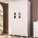 Ver imagem 1 de Guarda-roupa Infantil 122cm com Vidro 4 Portas e 2 Gavetas Nina Multimóveis Mp4504 Branco