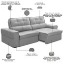 Ver imagem 4 de Sofá Retrátil Reclinável para Sala 3 Lugares 250cm Samir F04 Veludo Cinza Claro - Lyam Decor