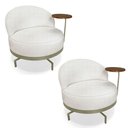 Ver imagem 1 de Kit 2 Poltronas Decorativa Andromeda Linho Bouclê Base Giratória de Ferro - Pallazio Bege Pérola