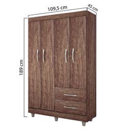 Guarda-Roupa Solteiro 4 Portas 2 Gavetas Paris Chf - 4